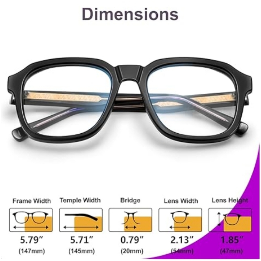 Oversized Square Blue Light Blocking Glasses Computer Black Frame Eyewear - Picture 8 of 9
